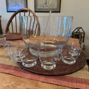Beautiful Glass Punch Bowl Set with Ladle and 12 Glasses